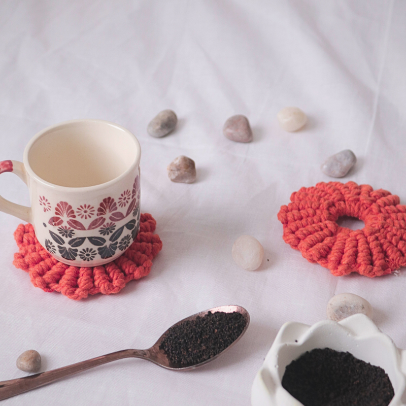 Handmade 3-Inch Macrame Coaster – Set of Two Threadarrt