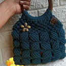 Royal Blue Macramé Shell Bag with Wooden Handle: Discover Boho Elegance Threadarrt