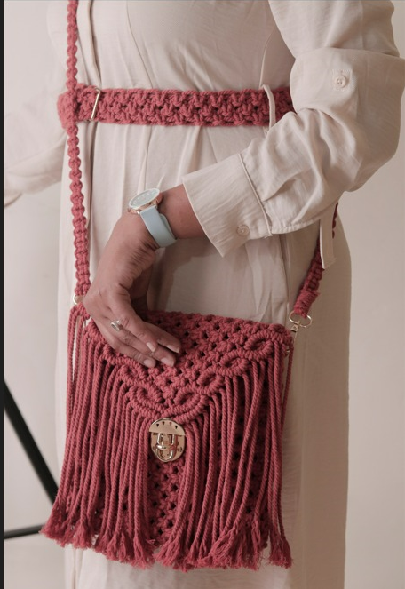 Brown Boho Macrame Sling Bag