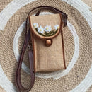 "Eco-Friendly Jute Mobile Bag with Embroidery and Sturdy Strap" Threadarrt
