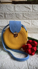 "Yellow and Blue Macrame Rope Bag - Vibrant and Stylish" Threadarrt