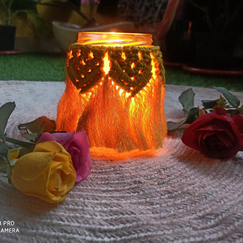 "Macrame Candle Jar with Lid - Single Piece"