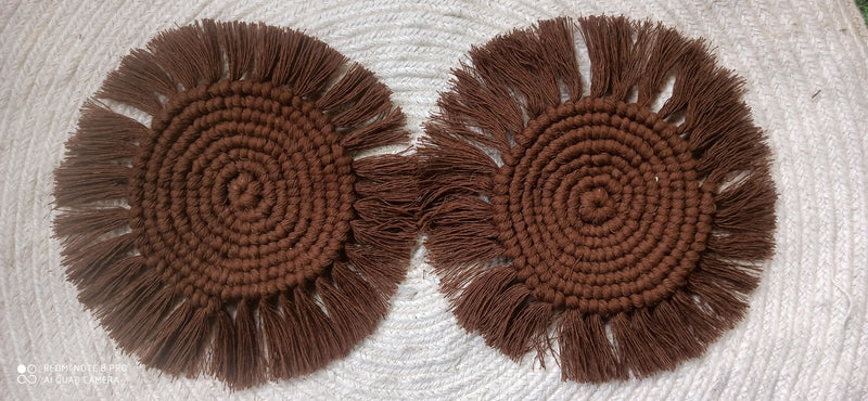 "Brown Macrame Round Coasters - Set of 2"