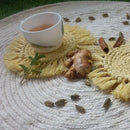 Yellow Customizable Macrame Round Coasters – 5-inch with Fringes | Durable & Soft Cotton Thread Threadarrt