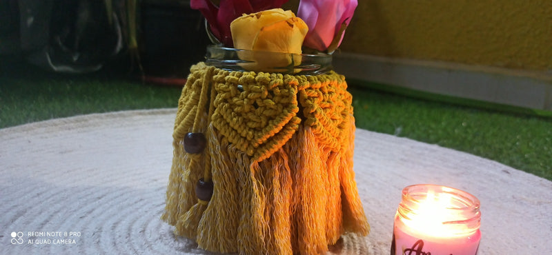 "Macrame Candle Jar with Lid - Single Piece"