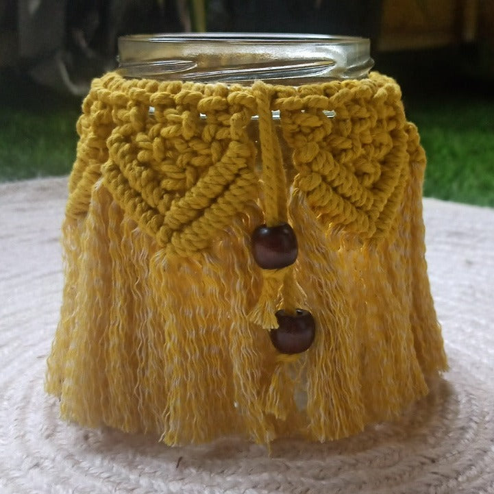 "Macrame Candle Jar with Lid - Single Piece"