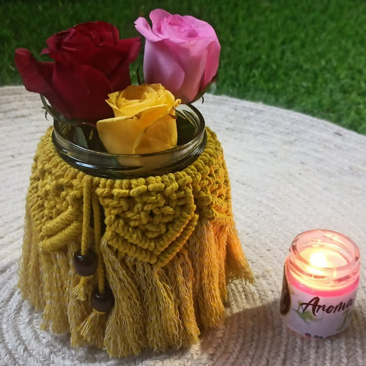 "Macrame Candle Jar with Lid - Single Piece"