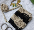 "Stylish Black & White Macrame Sling Bag Threadarrt