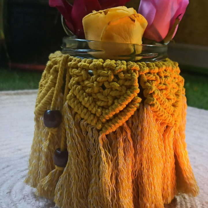 "Macrame Candle Jar with Lid - Single Piece"