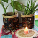 "Set of 2 Jute & Warli Fabric Planters" Threadarrt