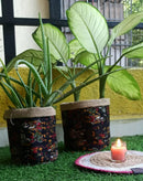 "Set of 2 Jute & Warli Fabric Planters" Threadarrt