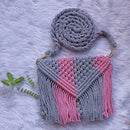 "Macrame Sling Bag - Pink/Grey, 7"x5" Handmade" Threadarrt