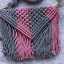 "Macrame Sling Bag - Pink/Grey, 7"x5" Handmade" Threadarrt