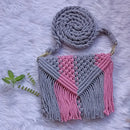 "Macrame Sling Bag - Pink/Grey, 7"x5" Handmade" Threadarrt