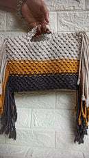 Stylish Macrame Beach Bag with Long Fringes – 10x8 Inch Handcrafted Tote Threadarrt