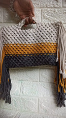 Stylish Macrame Beach Bag with Long Fringes – 10x8 Inch Handcrafted Tote Threadarrt