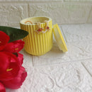 Yellow Versatile Concrete Striped Jar | Customizable Decor for Jewelry, Chocolates, Candle- Single Piece Threadarrt