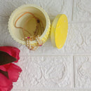 Yellow Versatile Concrete Striped Jar | Customizable Decor for Jewelry, Chocolates, Candle- Single Piece Threadarrt