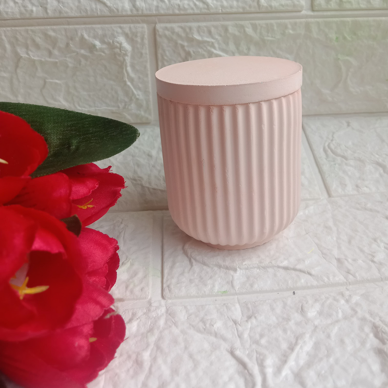 "Striped Concrete Jar - Peach, Customizable Storage"