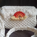 White Macramé Box Bag with Rainbow Keychain Threadarrt
