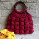 Macramé Shell Bag - Rani Pink, Wooden Handle Threadarrt