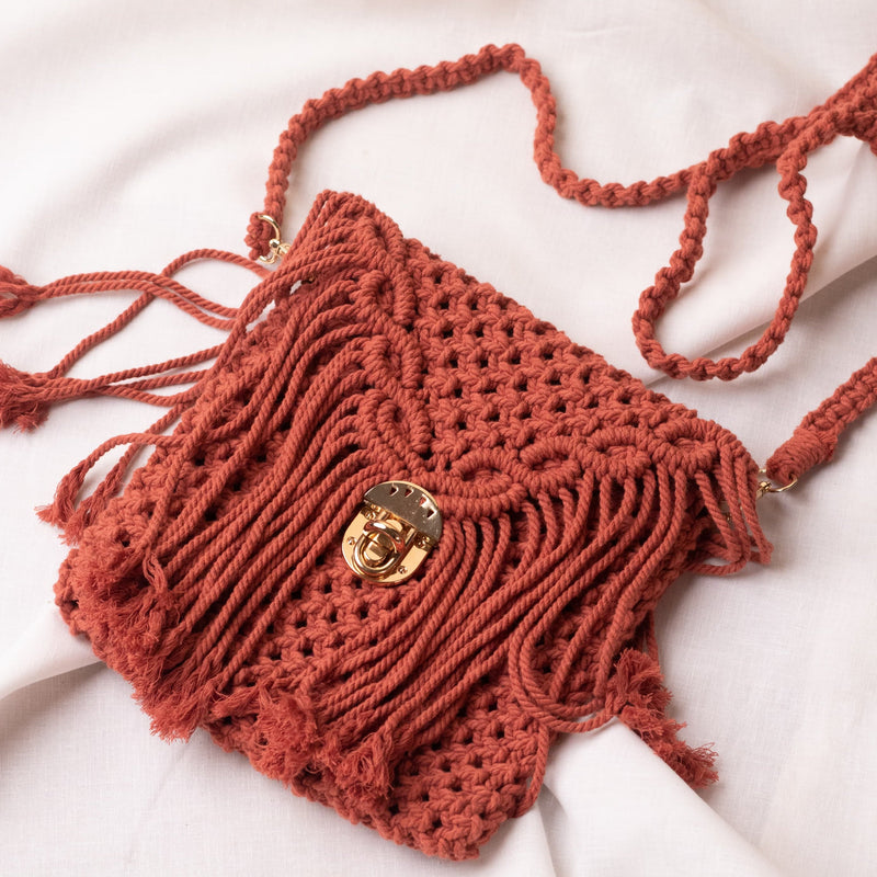 Brown Boho Macrame Sling Bag