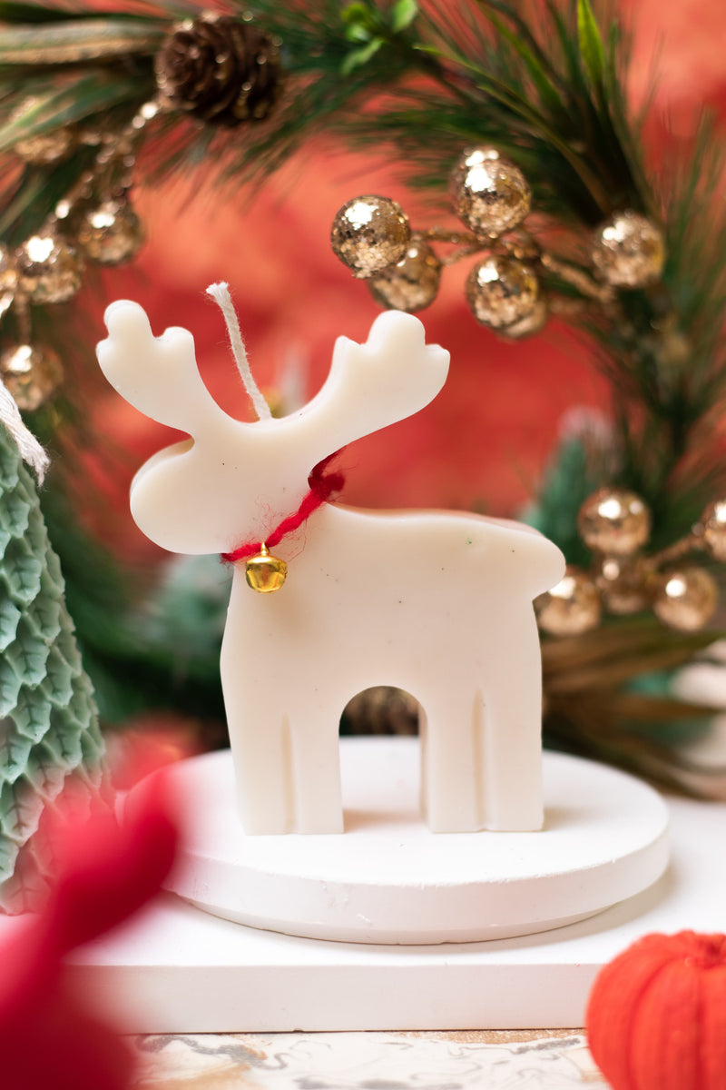 Red and White Reindeer Candle - Perfect Christmas Gift