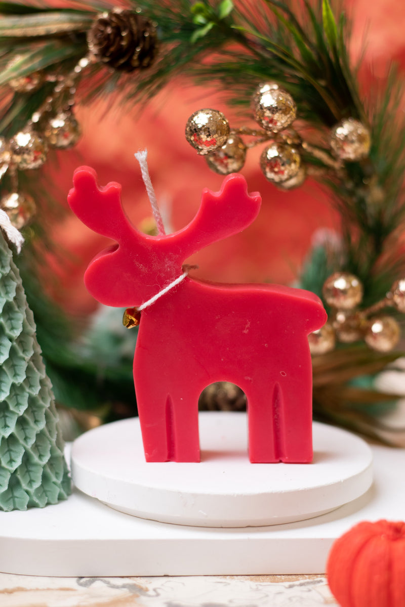 Red and White Reindeer Candle - Perfect Christmas Gift