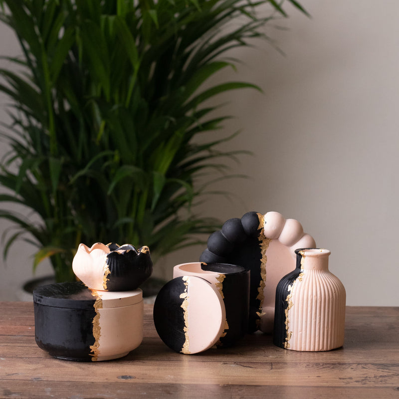 Elegant Contrast – Handcrafted Concrete Jars & Tray Collection