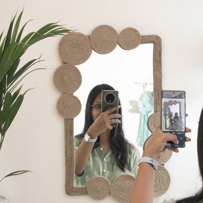 Handcrafted Jute Mirror – Rustic Boho Wall Decor