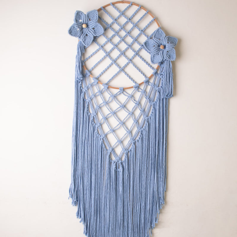 Sky Bloom Macrame Wall Hanging with Floral Accents