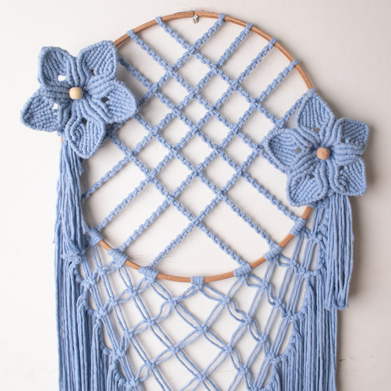Sky Bloom Macrame Wall Hanging with Floral Accents