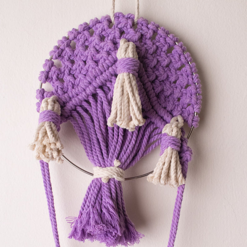 Handmade Macrame Hot Air Balloon Wall Hanging with Doll