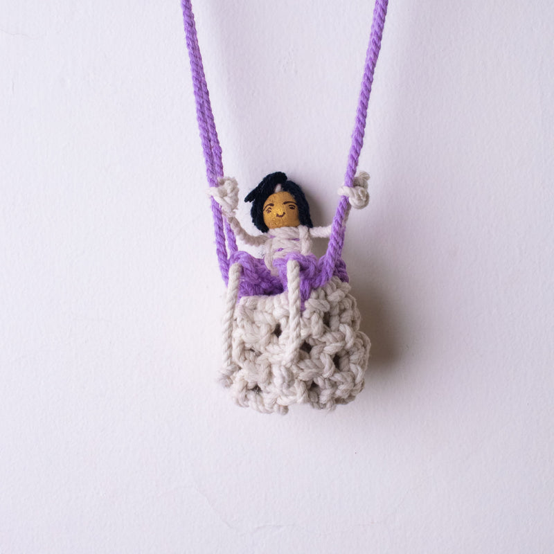 Handmade Macrame Hot Air Balloon Wall Hanging with Doll