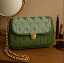 Handmade macrame crossbody bag with gold chain strap for women