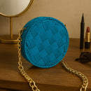 Woman wearing handmade round macrame bag as boho crossbody for outings and gifting