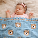 Blue Crochet Baby Blanket with Teddy Bear Design
