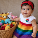 Rainbow Bliss Crochet Baby Dress with Matching Headband